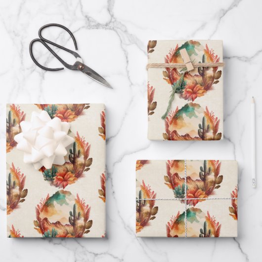 Wüstensekaktus und Gebirgsmuster Geschenkpapier Set (Vorderseite)