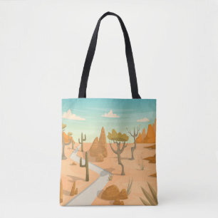 Wüstenstraßenlandschaft: Cartoon Vintage. Tasche