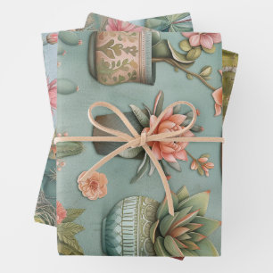 Wüstensukkulturen blühende Kakteen Pots Decoupage Geschenkpapier Set