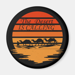 Wüstenszene mit Kamelen Sonnenuntergang Vintage Magnet