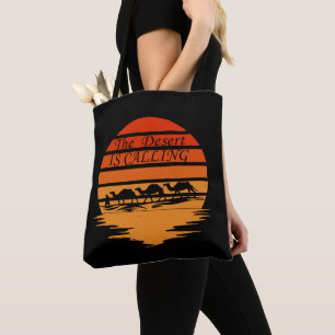 Wüstenszene mit Kamelen Sonnenuntergang Vintage Tasche