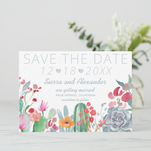 Wüstentraum | Boho Cactus Wildblume Wedding Save The Date (Stehend Vorderseite)