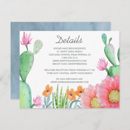 Wüstentraum Rustikale Kakteen Blume Hochzeitdetail Begleitkarte (Vorne/Hinten)