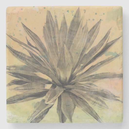 Wüstenträume | Grüne Pflanze Steinuntersetzer (Vorderseite)