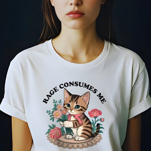 Wut verbraucht mich Katze Blumen Süße Katze Meme T-Shirt