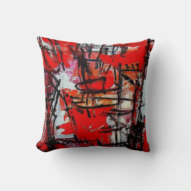 Wutanfall-Rotes abstraktes Expressionist-Wurf Kissen (Vorderseite)