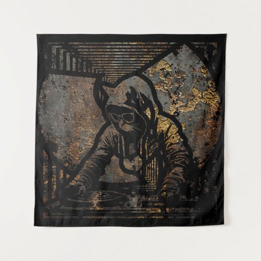 Wutang Cat DJ Style Wandteppich (Vorderseite)