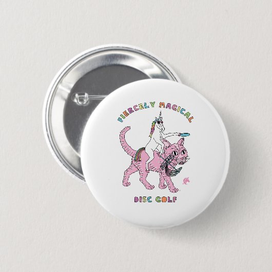 Wütend magische Disc-Golfunicorn-Reitkatze Button (Vorne & Hinten)
