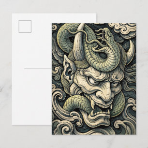 Wütende gehörnte Dämonenschlange Sturm Pop Art Postkarte