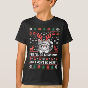 Wütende Geweih Katze Lustiger Xmas Hässlicher Swea T-Shirt