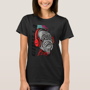 Wütende Girilla-Musik Genießt Beats Grafik-Affe An T-Shirt