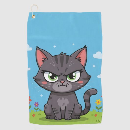 Wütende graue kleine Katze Golfhandtuch (Vorderseite)