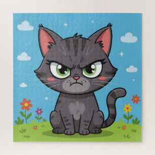 Wütende graue kleine Katze Puzzle