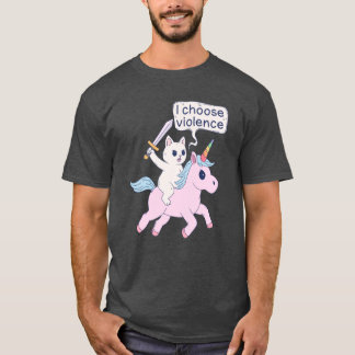 Wütende Katze reitet auf Einhorn Ich wähle Gewalt T-Shirt