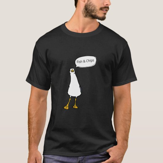 Wütende Möwe Fish & Chips Freche Vogel T-Shirt (Vorderseite)