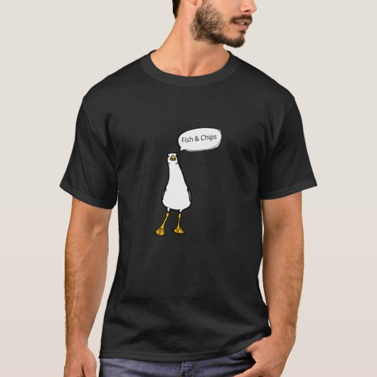 Wütende Möwe Fish & Chips Freche Vogel T-Shirt (Vorderseite)