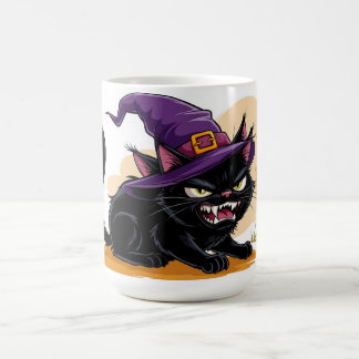 Wütende schwarze Katze in einem Hexenhut Halloween Kaffeetasse