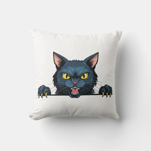 Wütende schwarze Katze Kissen (Vorderseite)