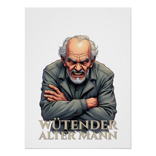 Wütender Alter Mann - Cartoon-Illustration Poster (Vorderseite)