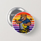 Wütender Bär mit Käsehobel-Hut und Sonnenbrille Button (Vorne & Hinten)