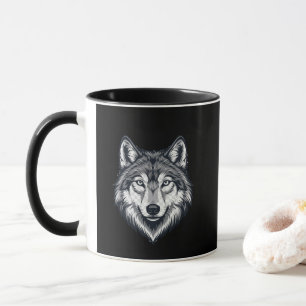 Wütender einsamer Wolf Kopf Grafik Kaffeebecher Tasse