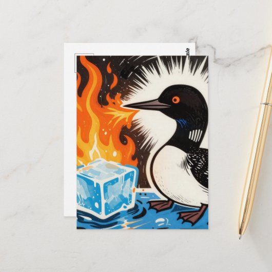 Wütender feuerspeiender MN-Taucher, der Eis schmil Postkarte (Vorderseite/Rückseite Beispiel)