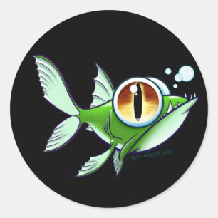 WÜTENDER FISCH - ROTE AUGEN AUF SCHWARZ von Jeff W Runder Aufkleber