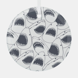 Wütender Hai, vintage Doodle-Muster. Ornament Aus Glas