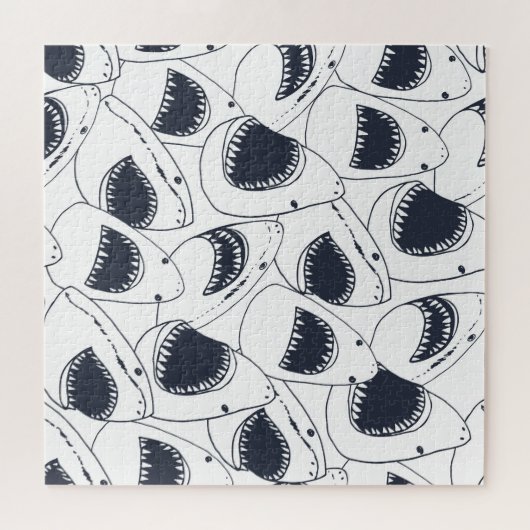 Wütender Hai, Vintages Doodle-Muster. Puzzle (Horizontal)