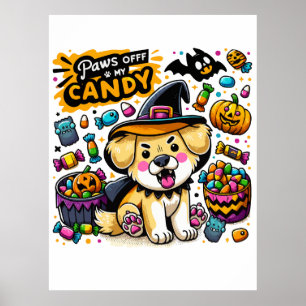 Wütender Halloween-Hund im Hexenhut schützt meine  Poster