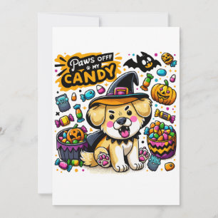 Wütender Halloween-Hund in Hexenhut legt meine Süß Einladung