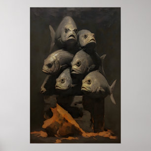 Wütender Haufen Fische Stillleben, Dark Academia Poster