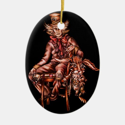 Wütender Hutmacher mit dem März-Hase-Zeichnen Keramikornament (Vorne)