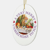 Wütender Hutmacher sagt ein sehr fröhliches Keramikornament (Links)