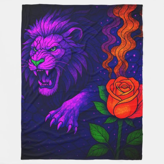 Wütender Löwe und eine Rose Fleecedecke (Vorderseite)