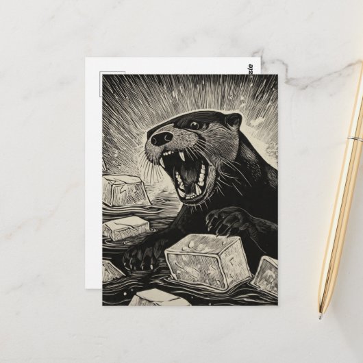 Wütender Otter bricht Eis Postkarte (Vorderseite/Rückseite Beispiel)