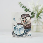 Wütender Otter bricht Eis Postkarte (Stehend Vorderseite)