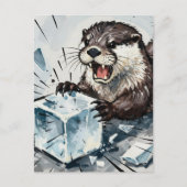 Wütender Otter, der einen Eisblock zerbricht Postkarte (Vorderseite)