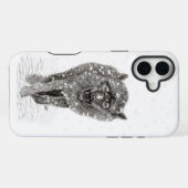 Wütender schwarzer Wolf im Schnee, wilder Winter iPhone Hülle (Rückseite (Horizontal))