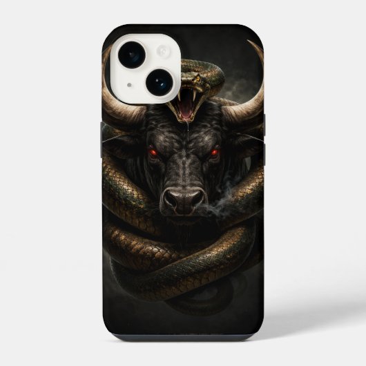 Wütender Stier und Schlangenschild - iPhone 14 Hül Hülle (Rückseite)