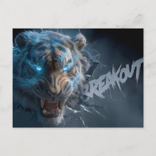 Wütender Tiger mit leuchtend blauen Augen beim Aus Postkarte