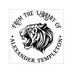 Wütender Tigerkopf zeigt Zähne 1P Bibliotheksbuch  Permastempel