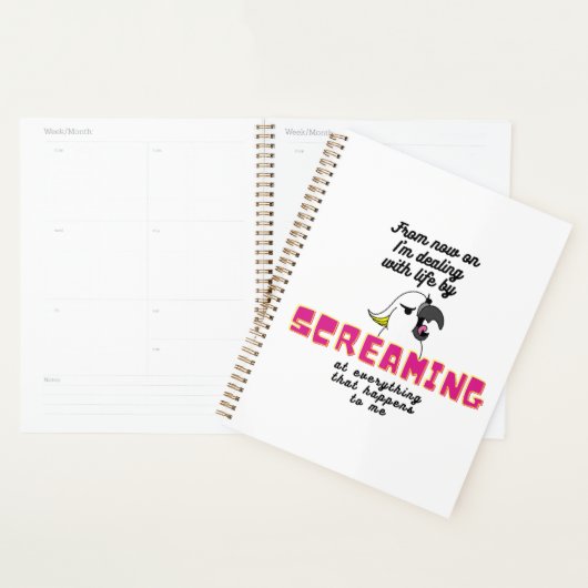 Wütender weißer Papagei mit sonniger Schrift Planer (Anzeige)