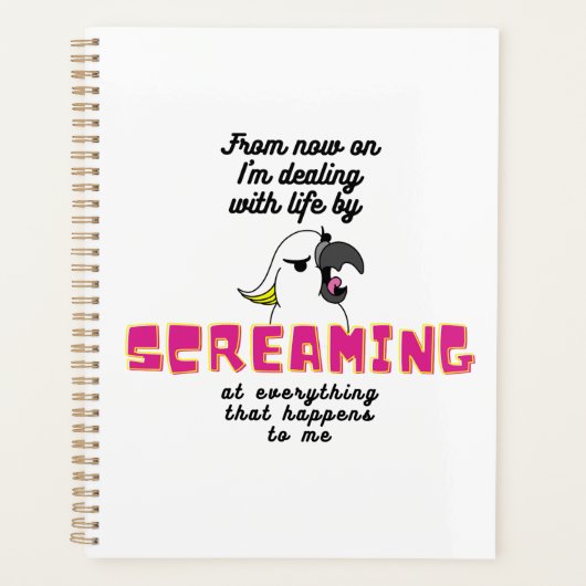 Wütender weißer Papagei mit sonniger Schrift Planer (Vorderseite)