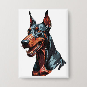 Wütendes Dobermann-Portrait Aggressiver Hund Gesch Button
