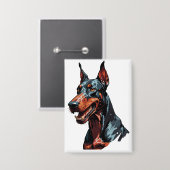 Wütendes Dobermann-Portrait Aggressiver Hund Gesch Button (Vorderseite/Rückseite)