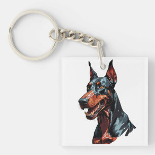 Wütendes Dobermann-Portrait Aggressiver Hund Gesch Schlüsselanhänger