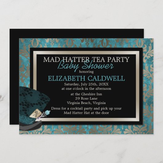 Wütendes Hutmacher-Alice im Wunderland-Brautparty Einladung (Vorne/Hinten)