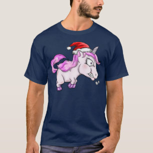 Wütendes rosa Weihnachts-Einhorn mit Santas Hut-Ge T-Shirt