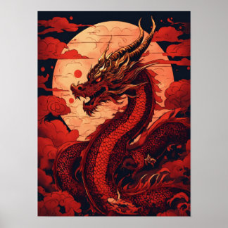 Wütendes rotes Drachen-Wandkunstposter – Wild fant Poster